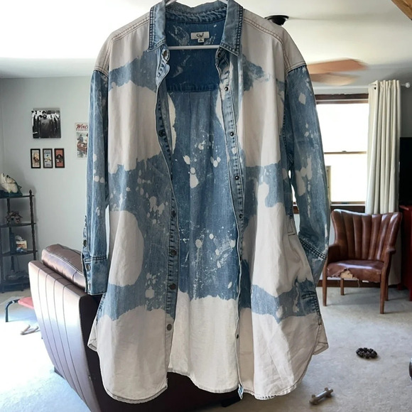 EASEL Long Sleeve Oversized Washed Denim Shirt Dress / Jacket sz S - Picture 15 of 15